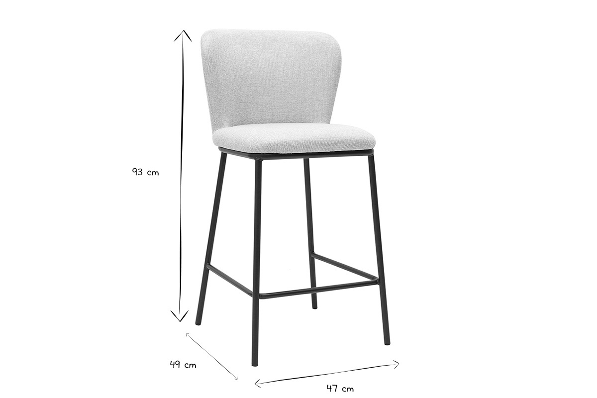 Dimensiones del taburete LISOR: L47 x P49 x H93 cm en negro y blanco.