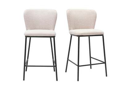 Taburetes de tela efecto terciopelo texturizado beige y metal negro (lote de 2) LISOR