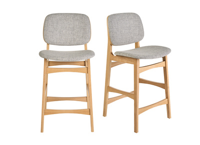 Taburetes escandinavos de madera clara fresno y tejido gris claro H66 cm (lote de 2) SOQUETTE