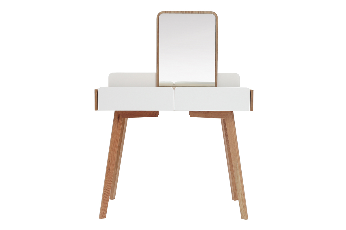 Tocador moderno con espejo y almacenaje madera y blanco TAYA