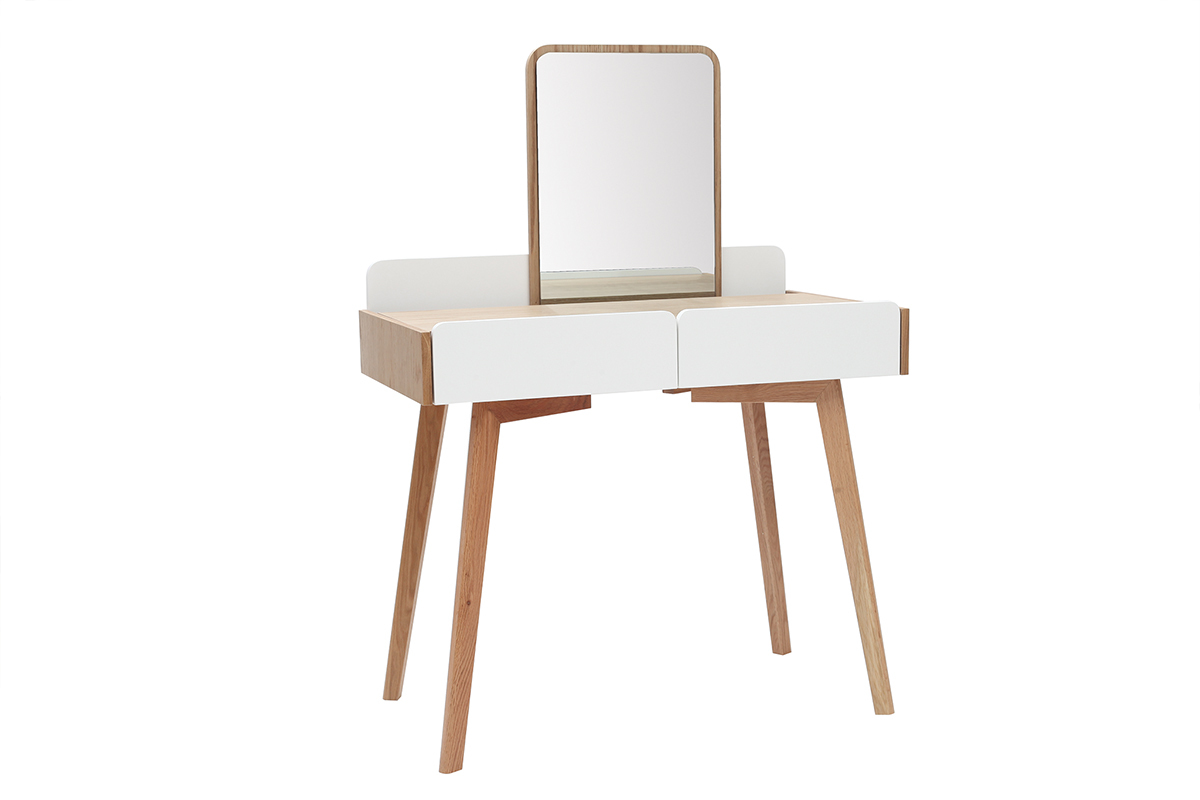 Tocador moderno con espejo y almacenaje madera y blanco TAYA