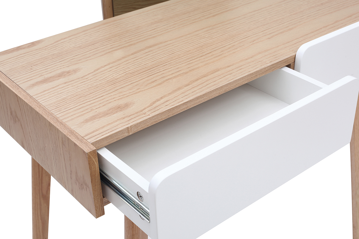 Tocador moderno con espejo y almacenaje madera y blanco TAYA