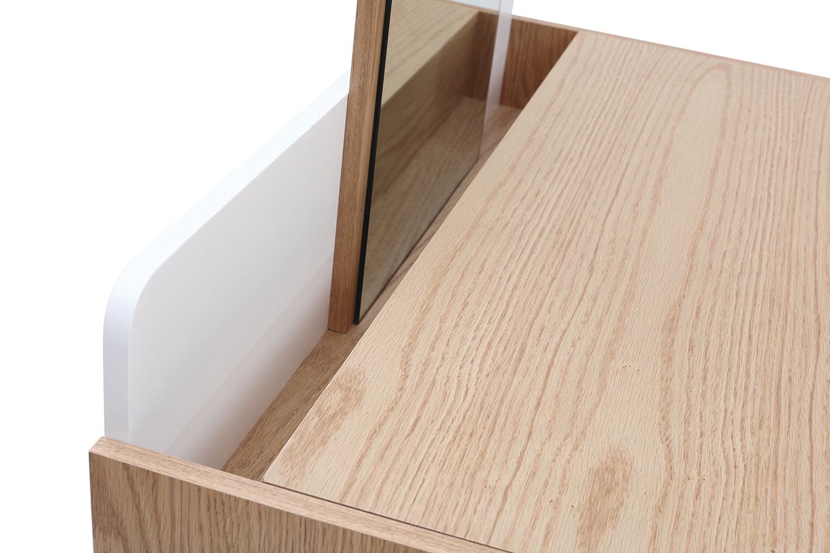 Tocador moderno con espejo y almacenaje madera y blanco TAYA