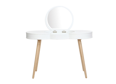 Tocador nórdico madera blanca espejo redondo NUBE - Tocador nórdico madera blanca espejo redondo NUBE