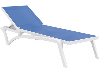 Tumbona ajustable azul con ruedas CORAIL - Tumbona ajustable azul con ruedas CORAIL