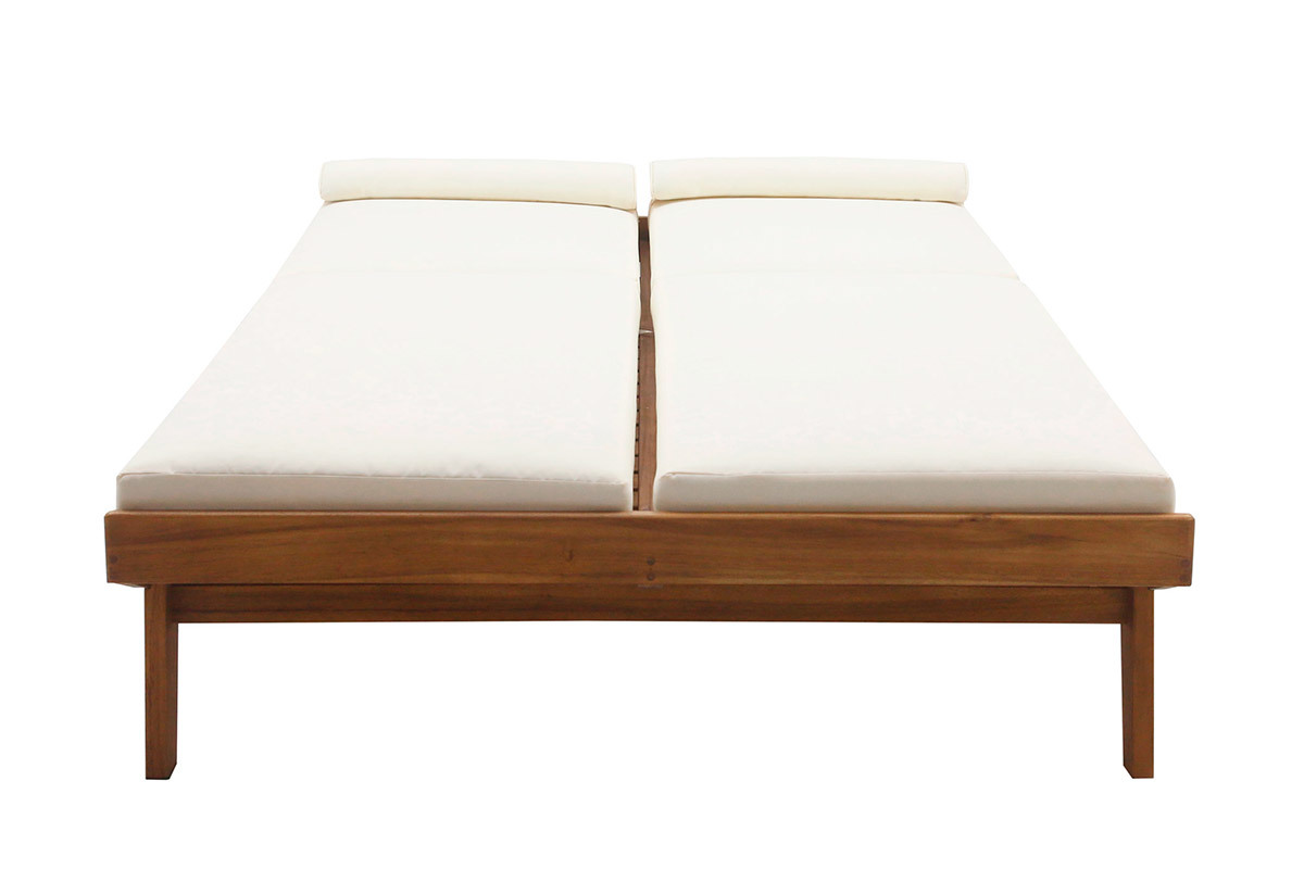 Tumbona doble con respaldo multiposicin blanca y madera maciza 127 cm CARACAS