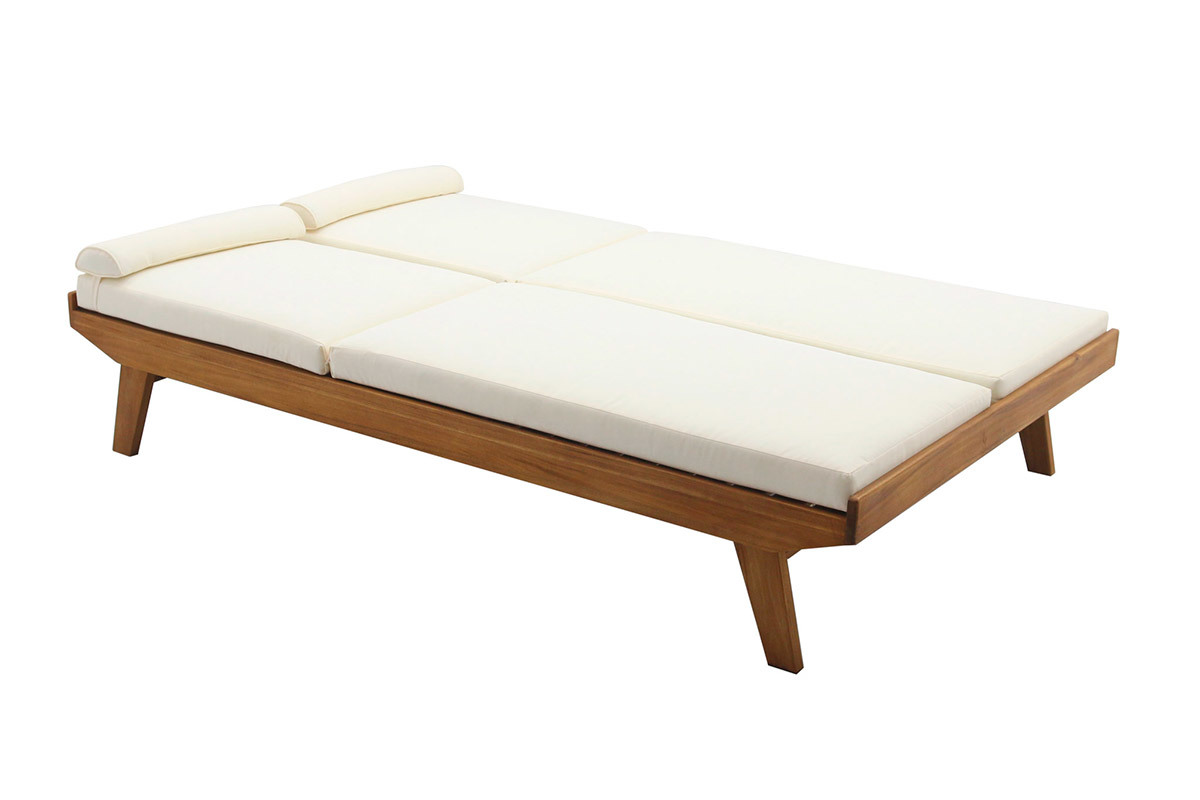 Tumbona doble con respaldo multiposicin blanca y madera maciza 127 cm CARACAS