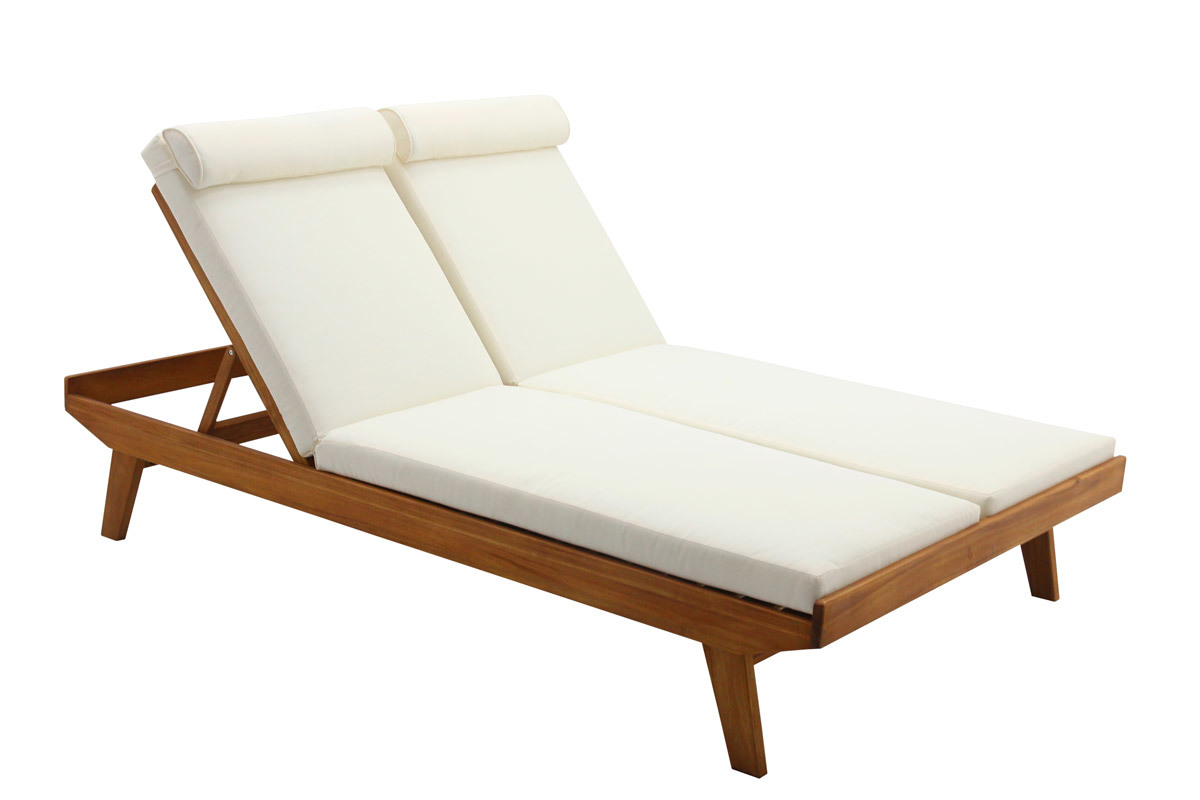 Tumbona doble con respaldo multiposicin blanca y madera maciza 127 cm CARACAS