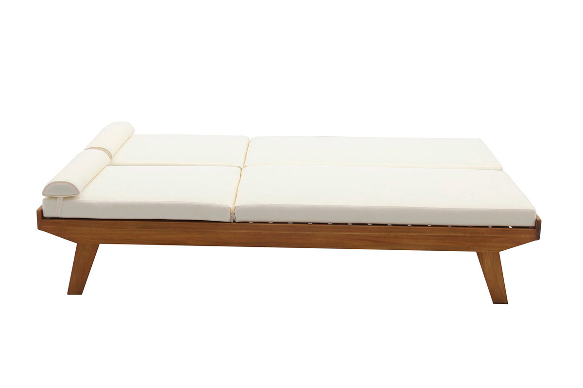Tumbona doble con respaldo multiposicin blanca y madera maciza 127 cm CARACAS