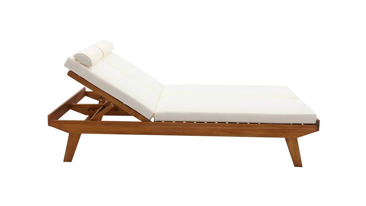 Tumbona doble con respaldo multiposicin blanca y madera maciza 127 cm CARACAS