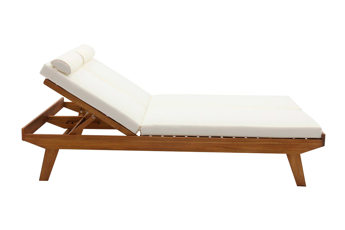 Tumbona doble con respaldo multiposicin blanca y madera maciza 127 cm CARACAS