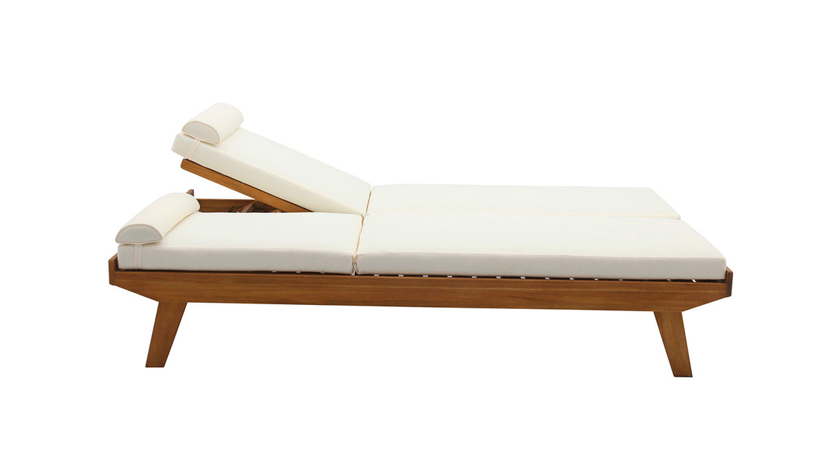 Tumbona doble con respaldo multiposicin blanca y madera maciza 127 cm CARACAS