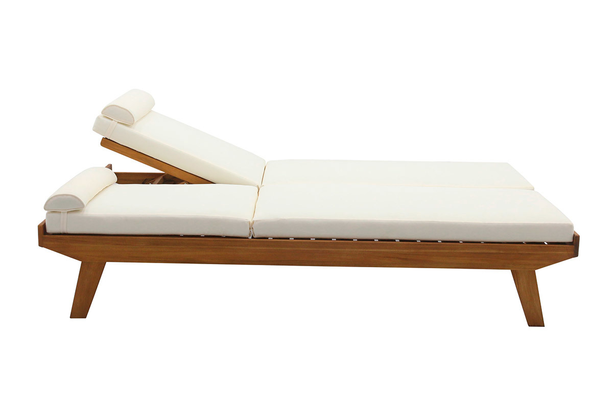 Tumbona doble con respaldo multiposicin blanca y madera maciza 127 cm CARACAS
