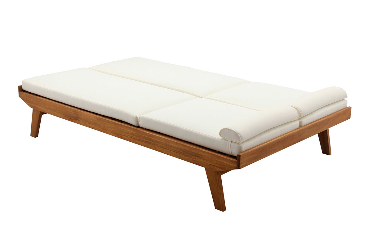 Tumbona doble con respaldo multiposicin blanca y madera maciza 127 cm CARACAS