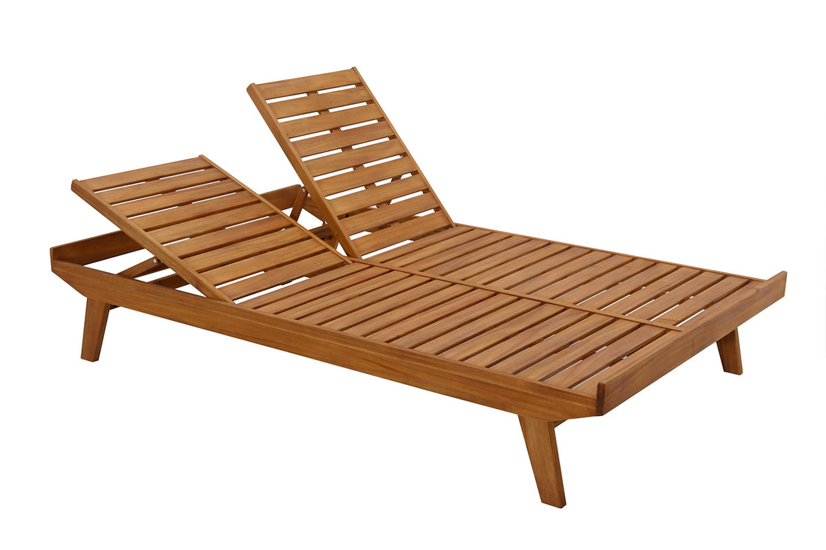 Tumbona doble con respaldo multiposicin blanca y madera maciza 127 cm CARACAS