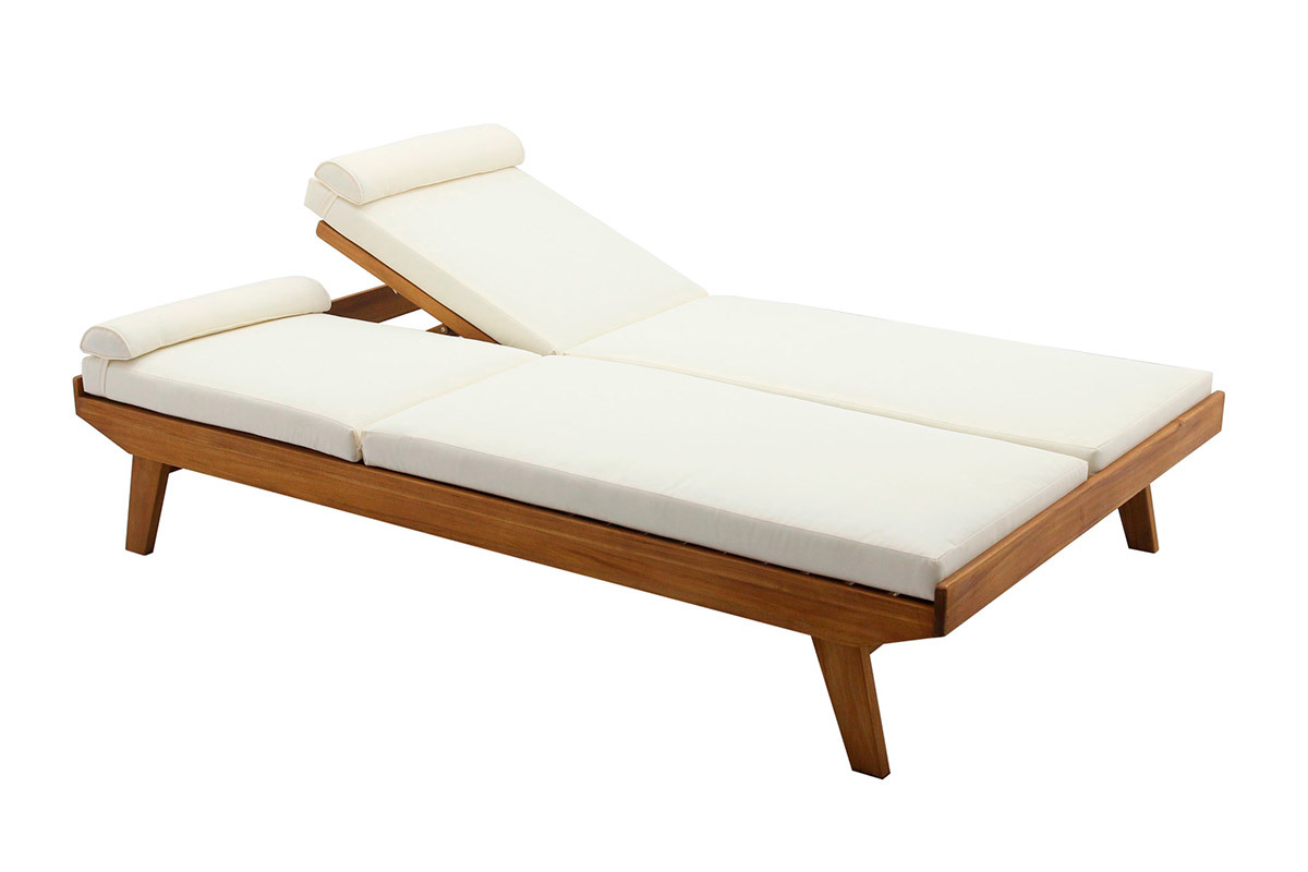 Tumbona doble con respaldo multiposicin blanca y madera maciza 127 cm CARACAS