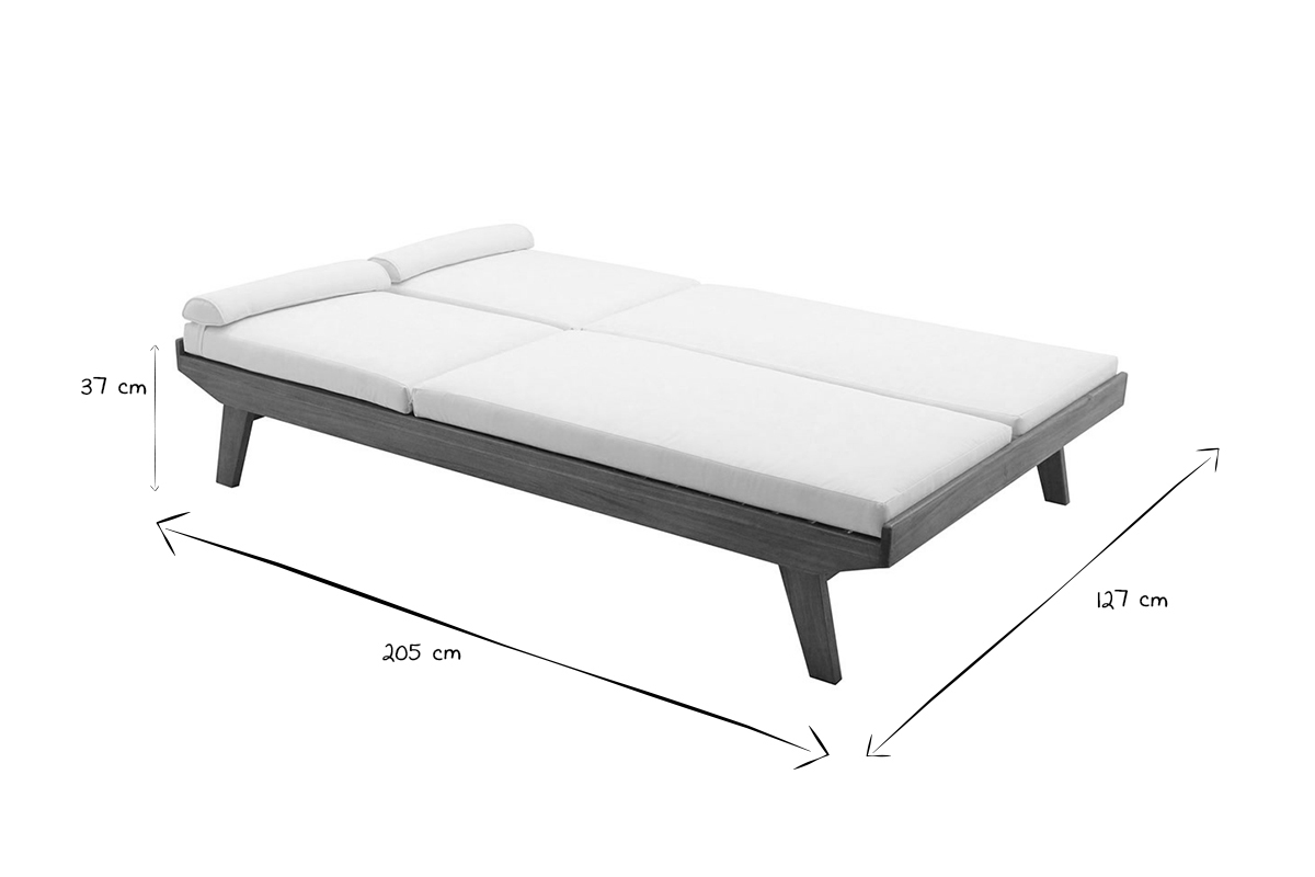 Tumbona doble con respaldo multiposicin blanca y madera maciza 127 cm CARACAS