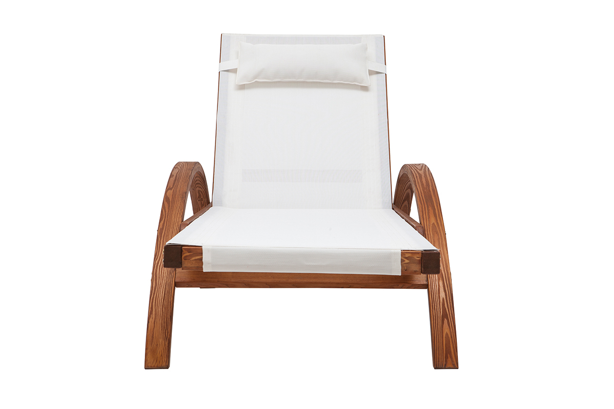 Tumbona para tomar el sol con varias posiciones blanca y madera PIANA