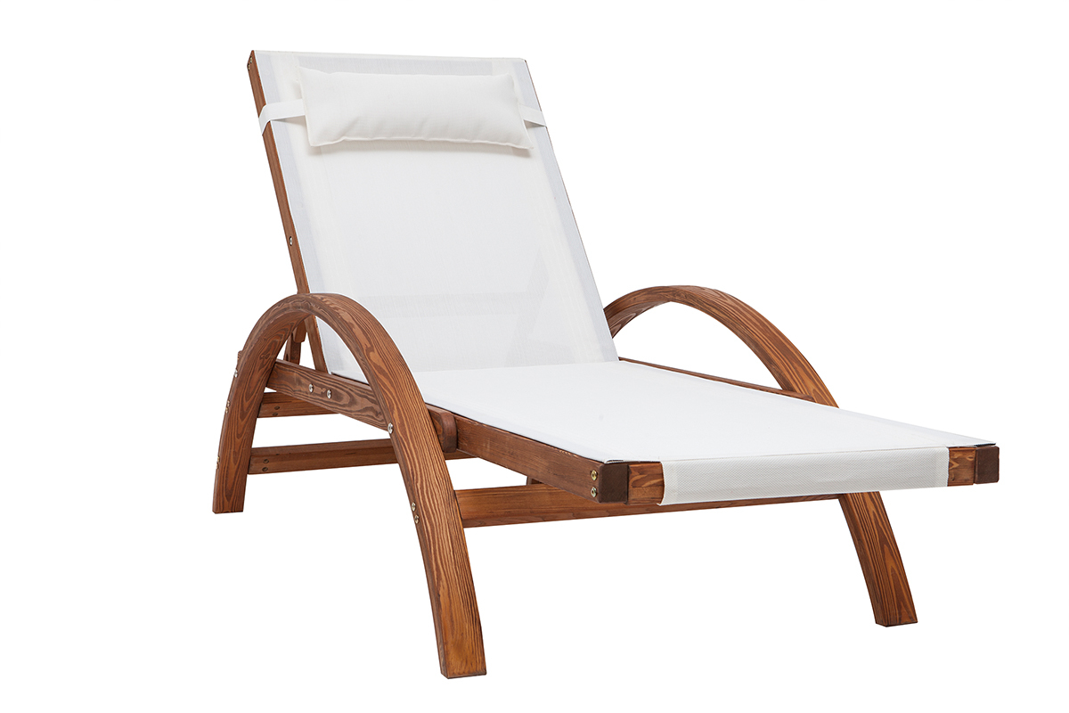 Tumbona para tomar el sol con varias posiciones blanca y madera PIANA