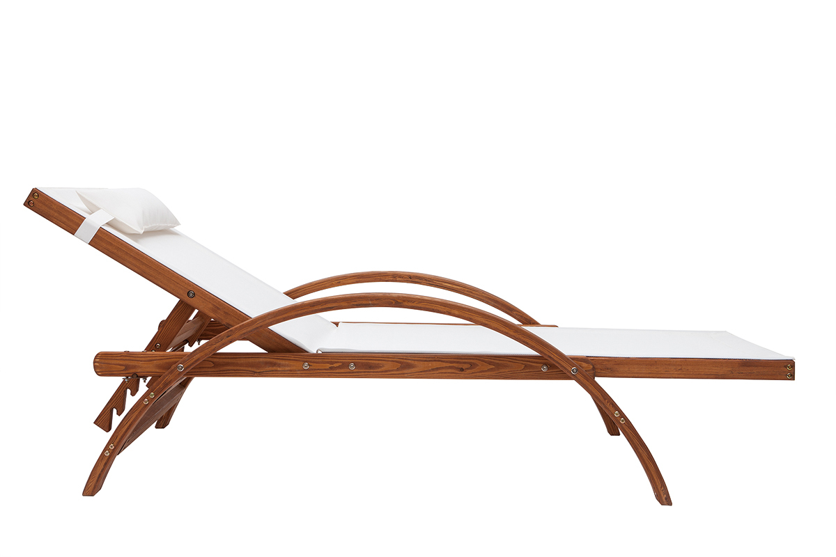 Tumbona para tomar el sol con varias posiciones blanca y madera PIANA