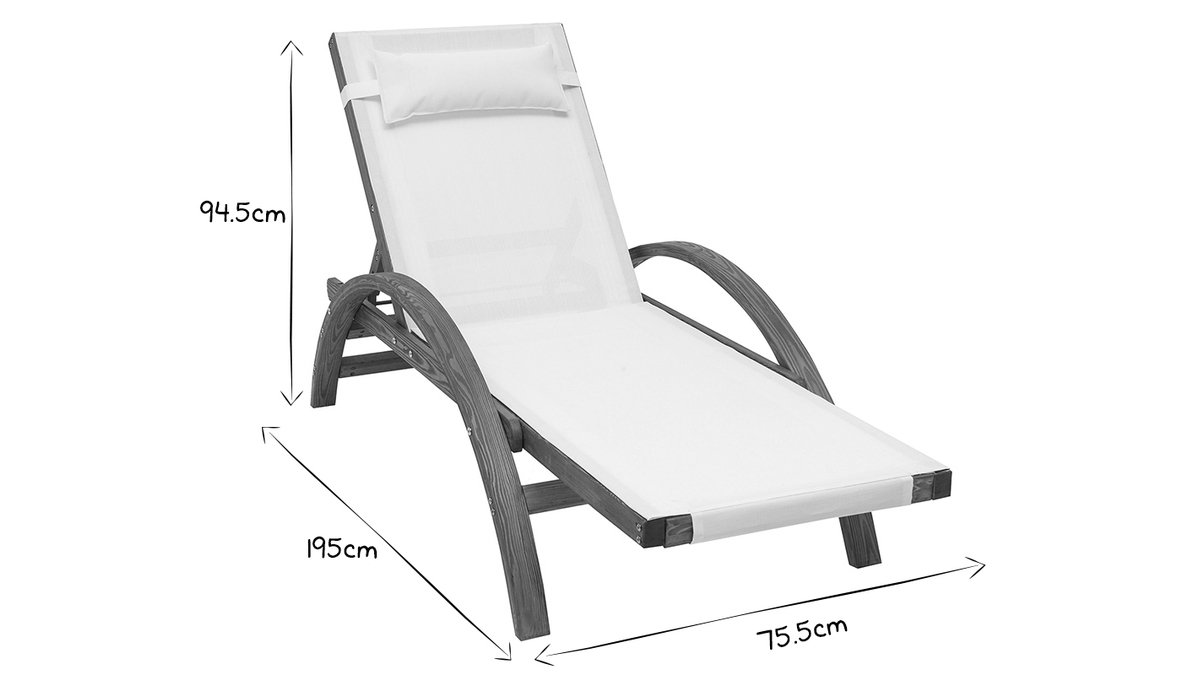 Tumbona para tomar el sol con varias posiciones blanca y madera PIANA