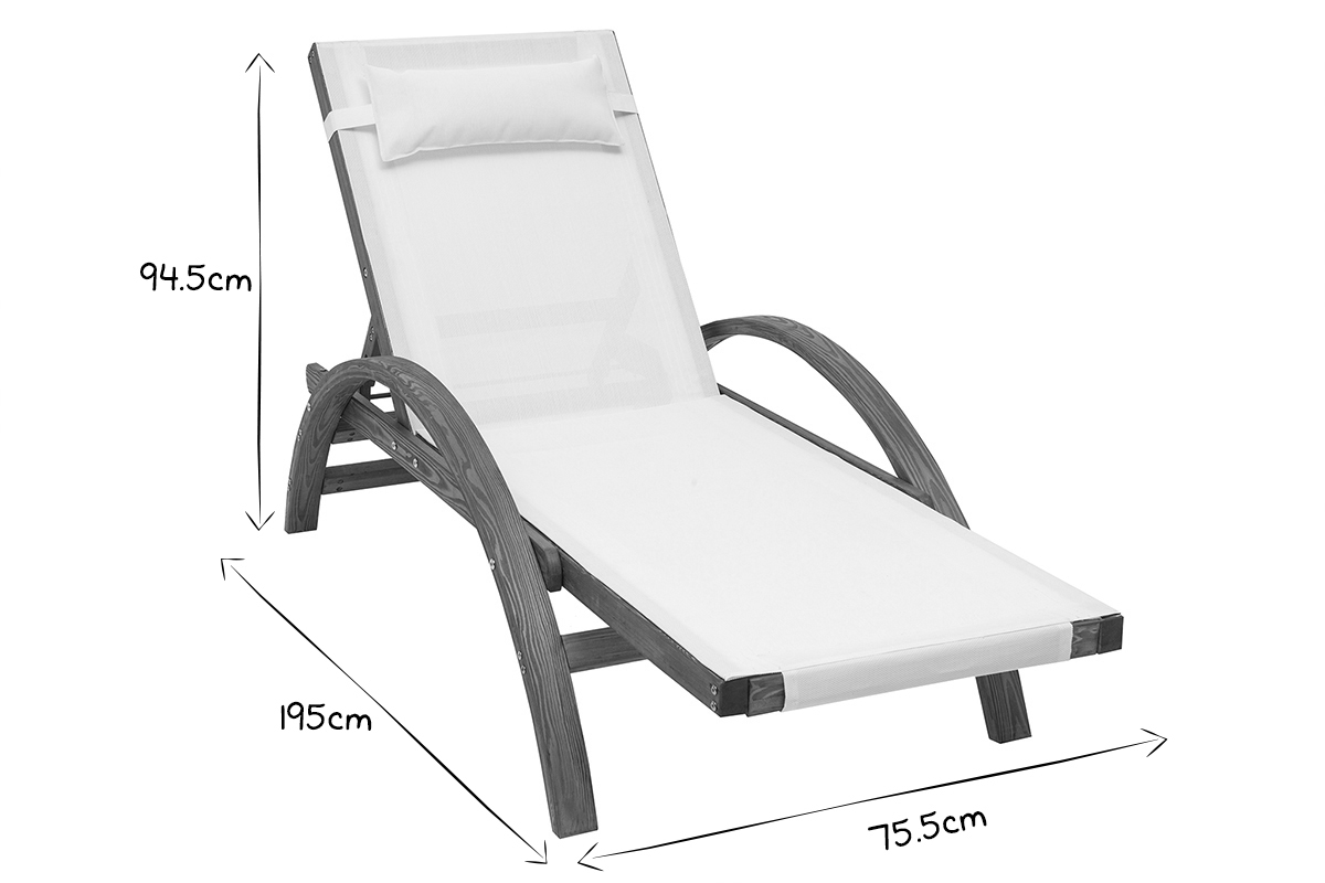 Tumbona para tomar el sol con varias posiciones blanca y madera PIANA