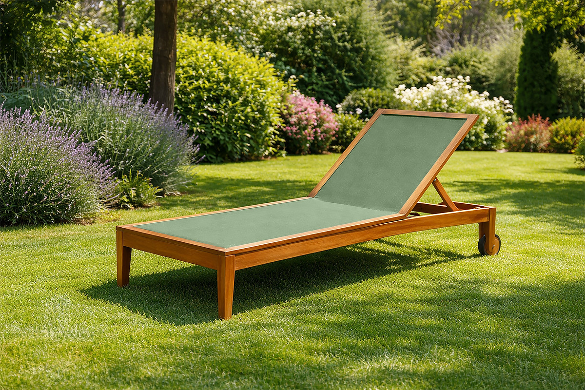 Tumbona verde caqui y madera maciza NAVEEN