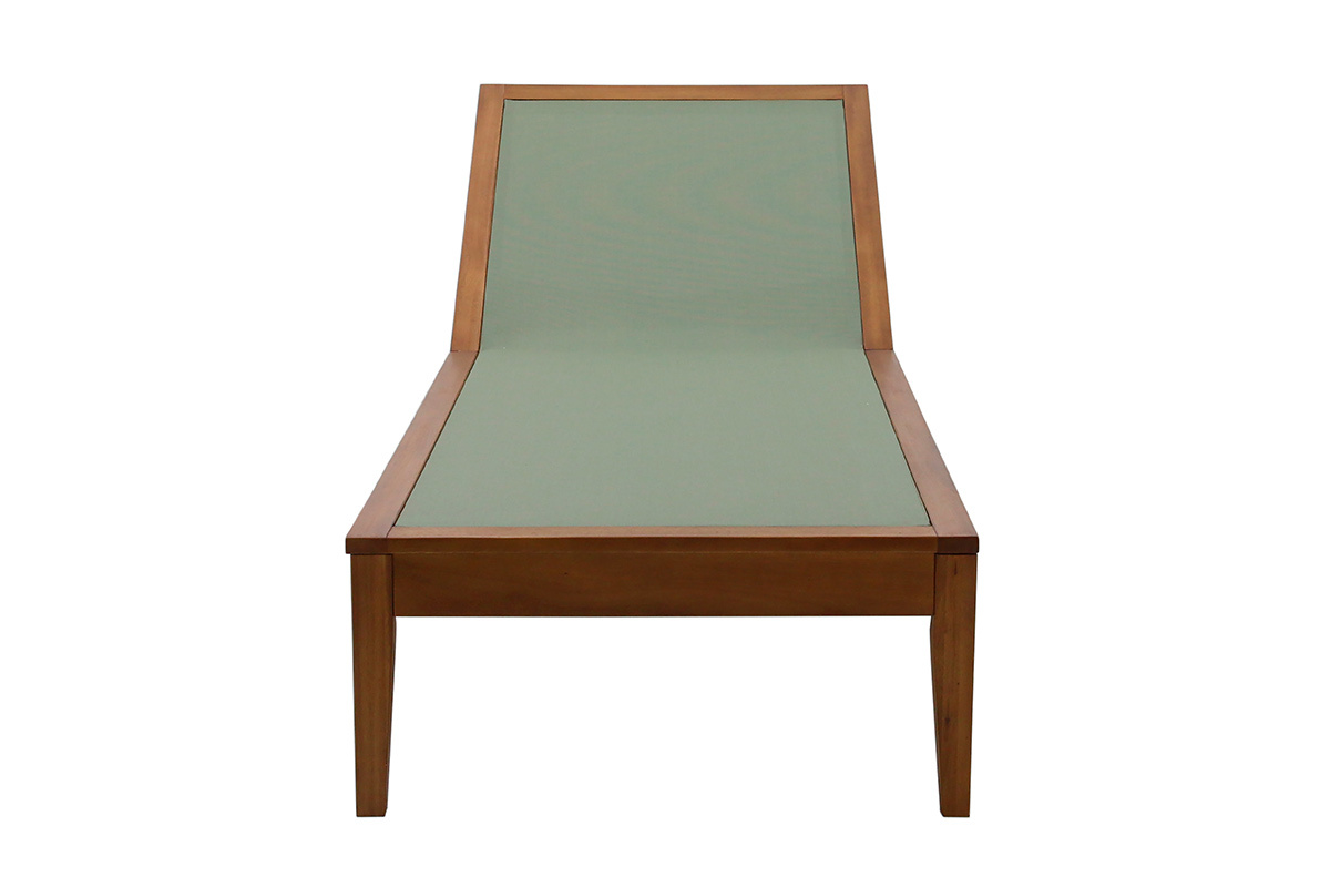 Tumbona verde caqui de madera maciza, vista frontal.