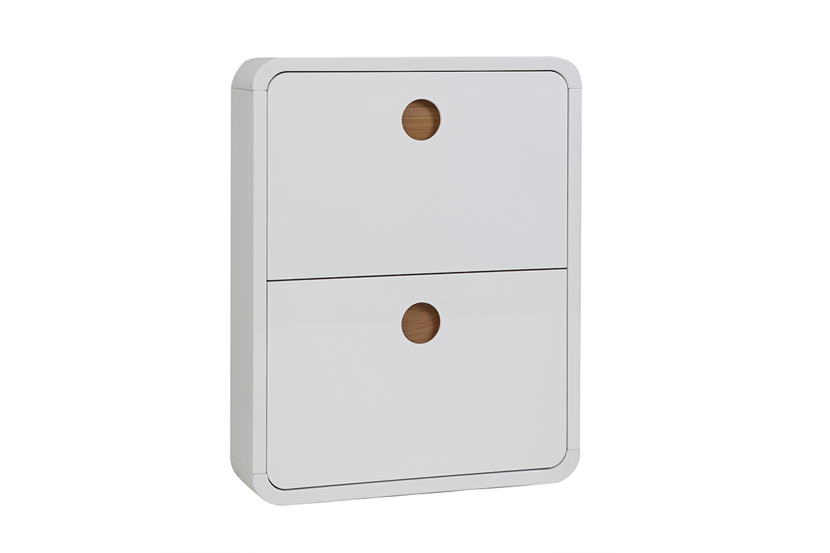 Zapatero 2 cajones blanco brillante y fresno KOPEN
