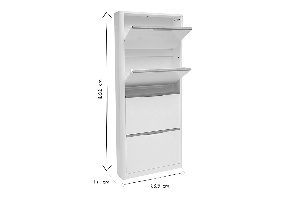Zapatero de 4 puertas acabado blanco lacado brillante L68 cm KIRK