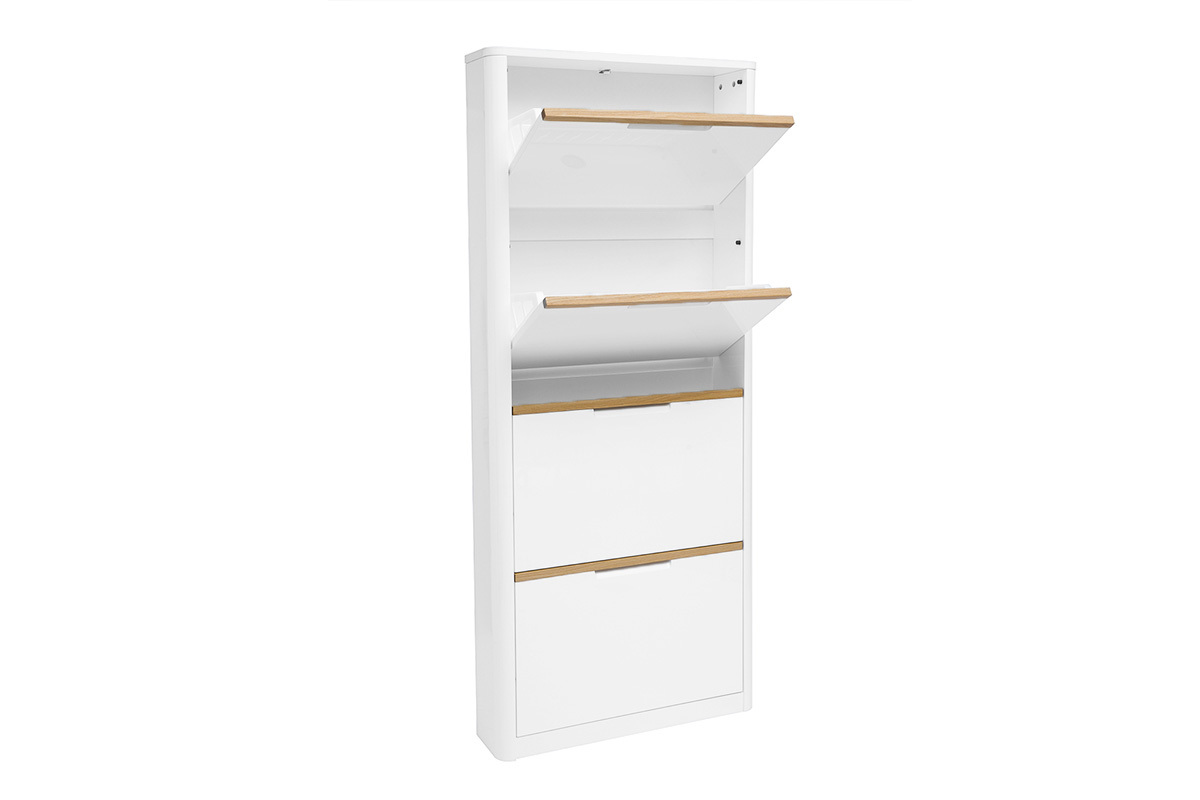 Zapatero de 4 puertas acabado blanco lacado brillante L68 cm KIRK