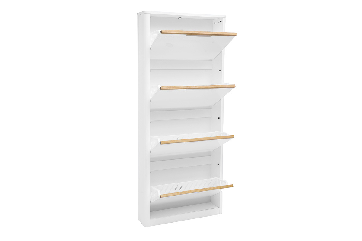 Zapatero de 4 puertas acabado blanco lacado brillante L68 cm KIRK